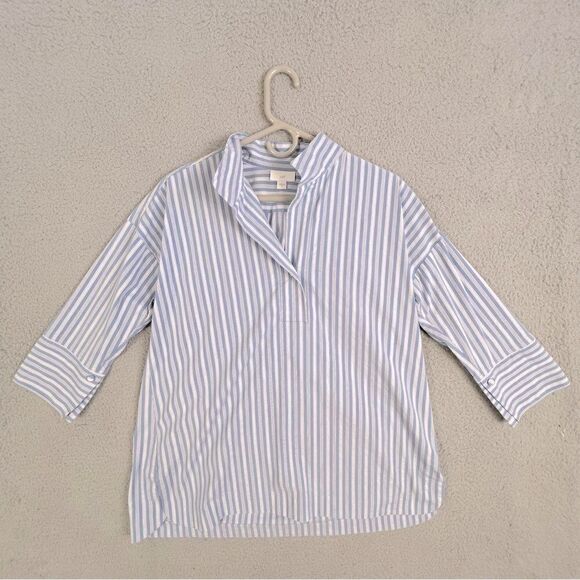 J JILL WOMENS BLOUSE BLUE STRIPED SIZE M SHORTER SLEEVES - Picture 1 of 10